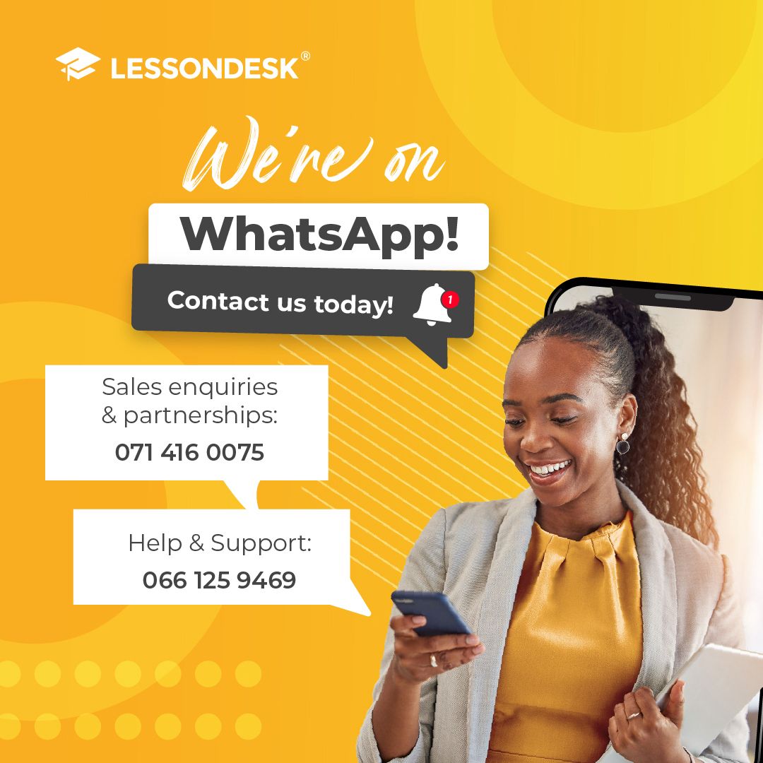 LessonDesk's tweet image. Connect with us on #WhatsApp!
Need assistance or have sales inquiries? Contact us at: (071) 416 0075. Our team of experts is here to help and ready to explore partnership opportunities.
For any support- or help-related queries, reach out to us at: (066) 125 9469.