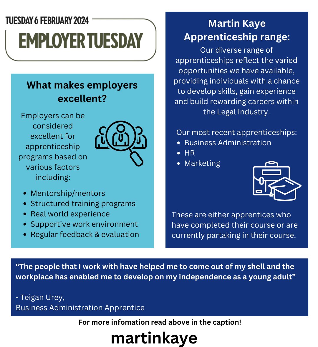 Today we are proudly showcasing our apprentices at Martin Kaye🎊

Our recent apprentices range from Business Administration, HR, and Marketing, the apprenticeship programs are designed to not only impart skills but also open doors to our company and opportunities within! #NAW2024