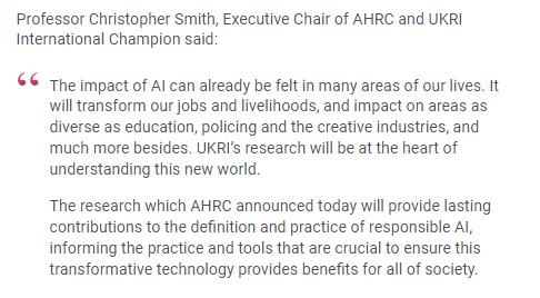 We’re investing in ten new AI projects, as part of our Bridging Responsible AI Divides (BRAID) programme, that will carry out early-stage research into how responsible AI can be used across sectors such as education, policing and the creative industries: orlo.uk/Cgi98