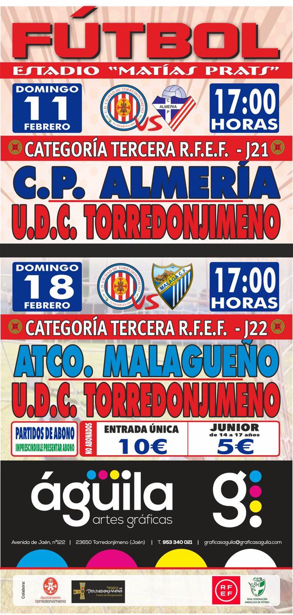 UDCTOFICIAL's tweet photo. ⚽️|VUELVE EL FÚTBOL AL MATÍAS PRATS!!!⚽️
📌 @TerceraDivGr9 - JORNADA 21
📅 DOMINGO, 11 de Febrero
⏰ 17:00h
🆚 @PoliAlmeria
🖥 #WebDirectoUDCT - PVP: 5,95€
ENLACE⬇️⬇️⬇️
https://t.co/WcaQ3awQkU
Igualmente anunciamos horario del partido de la siguiente jornada (J. 22) ante el @AtlMalagueno.
#udct23/24
🟥⬜️🟥⬜️