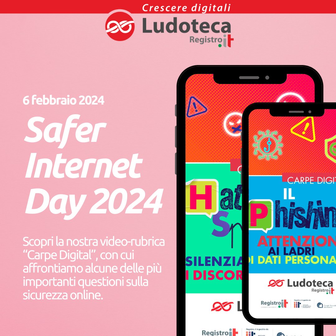 In occasione del #SaferInternetDay 2024, presentiamo la nostra rubrica video "Carpe Digital", che affronta i temi della sicurezza informatica, tra termini tecnici problematiche, rischi ma anche opportunità.

Scoprila sul nostro sito web: ludotecaregistro.it/carpe-digital/