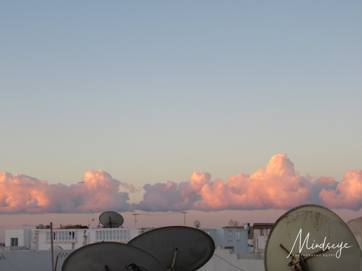 EgyptSusan's tweet photo. When you take coffee onto the roof at sunrise  and in the South West see a line of pink clouds. 
These were above Ras Mohammad, which unfortunately can't be seen through the neighbouring apartments. 
Must have been beautiful at the headland edge.

#Egypt #sunrise #clouds #pink https://t.co/x8HsqO4Hqu