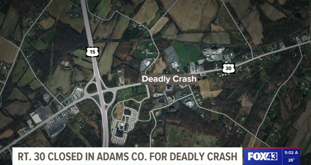GabrielleMediak's tweet photo. HAPPENING NOW: Part of Route 30 in Adams County, is closed in both directions because of a deadly crash.  This happened near 15. 

Crews say 200 gallons of diesel fuel spilled onto the roads.. and cleanup will likely take several hours. @WilliamsCyera is headed there now. https://t.co/9bjK97XJK1