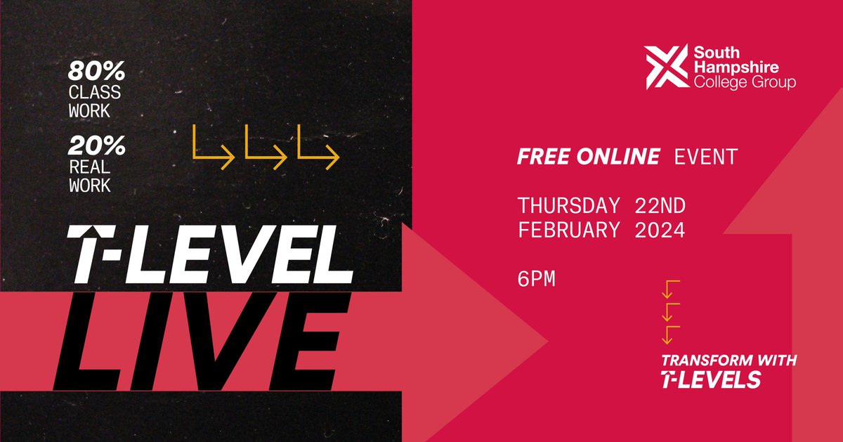 Don't miss out on our T Levels Live event taking place on Thursday 22nd of February! This event will last approximately one hour and start at 6pm, so register now at eventbrite.co.uk/e/t-levels-liv…