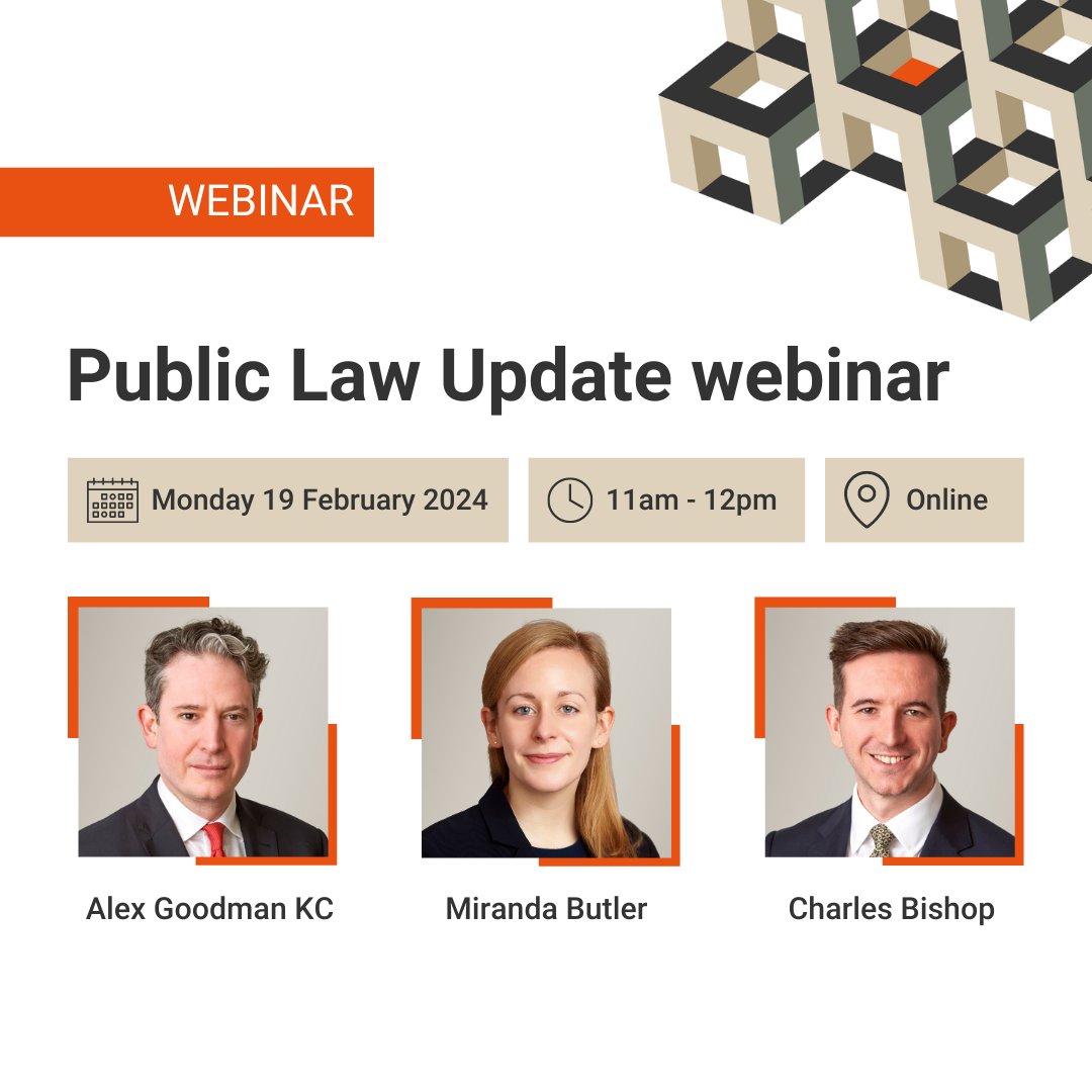 🖥 Webinar - Public Law Update 🖥 Landmark Chambers will be hosting this webinar on Monday 19 February 2024, 11am – 12pm. Speakers include @workofanhour, @MirandaButler3 and @cbish93. To book your place, please visit the following link: bit.ly/480X6kE