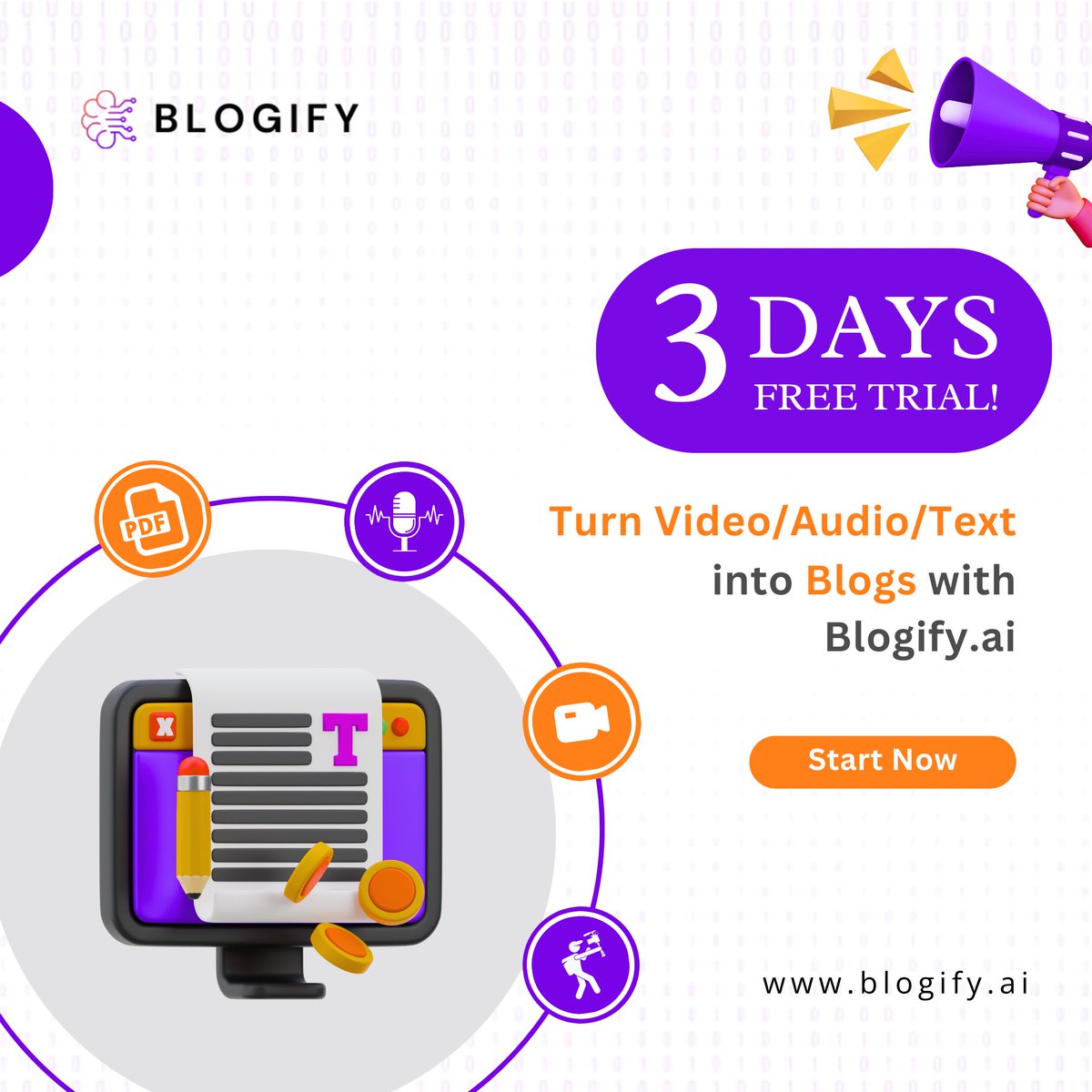 blogify_ai's tweet photo. Embark on a creative journey with Blogify 3 Days Free Trial! Effortlessly transform Video/Audio/Text into engaging blogs. Enjoy the freedom to cancel anytime. Start your content revolution now!🤖
👉Join Now - https://t.co/s79hZmq2pn
#blogifyai #contentcreation #videotoblog https://t.co/nXKALH5ejz