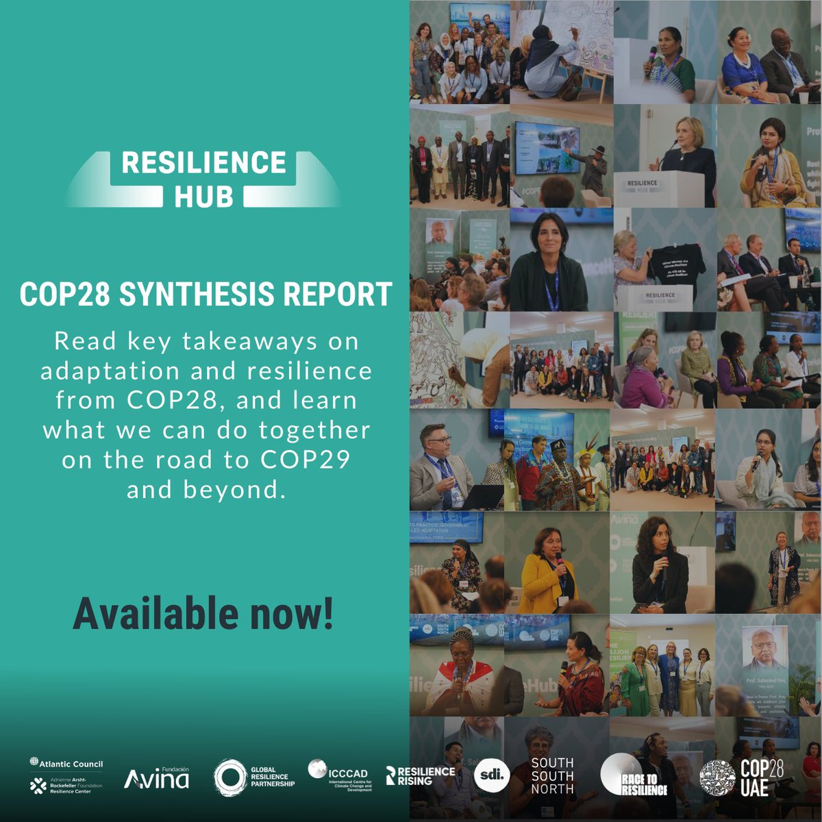 The new COP28 @copreshub Synthesis Report is out! See key takeaways & policy insights from 📗 70 sessions across 9 themes 🌍 14,000+ global participants 🤝70+ organisations Download the full report here: 📌cop-resilience-hub.org/cop28-synthesi…