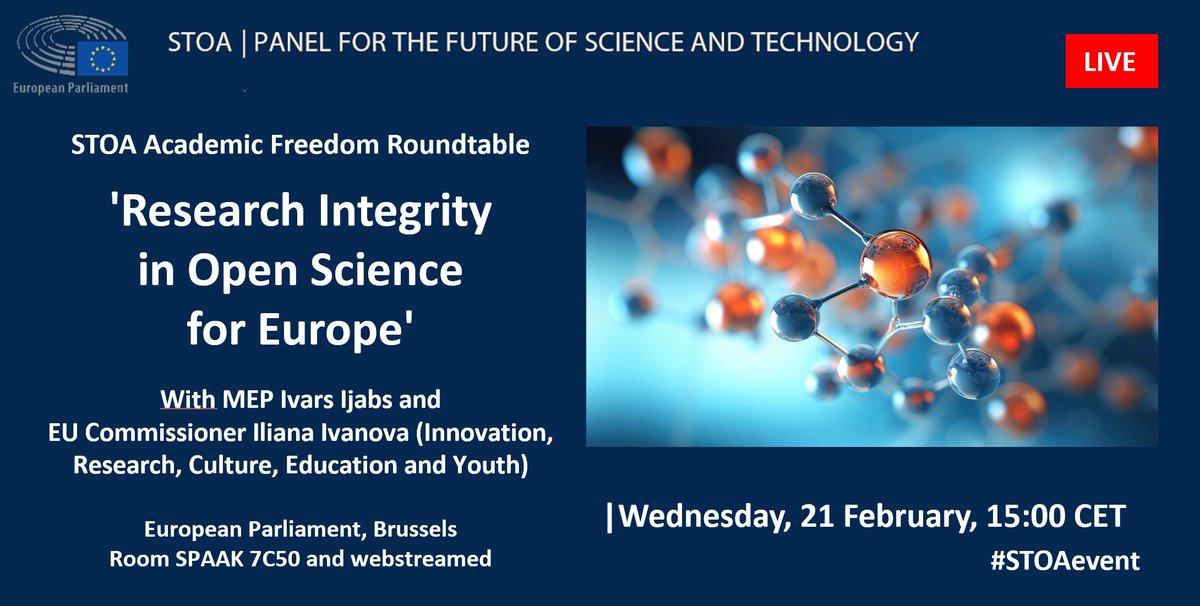 🗓️21 Feb '24: 'Research Integrity in #OpenScience for Europe' - #STOAevent #AcademicFreedom roundtable #EUParliament 👉Info & registration: europa.eu/!nm3gg6 🎙️With Commissioner @Ili_Ivanova @ijabs @MiedemaF @LizzieGadd @Bogers et al. #RIDaysEU #EP4AcademicFreedom @ISC