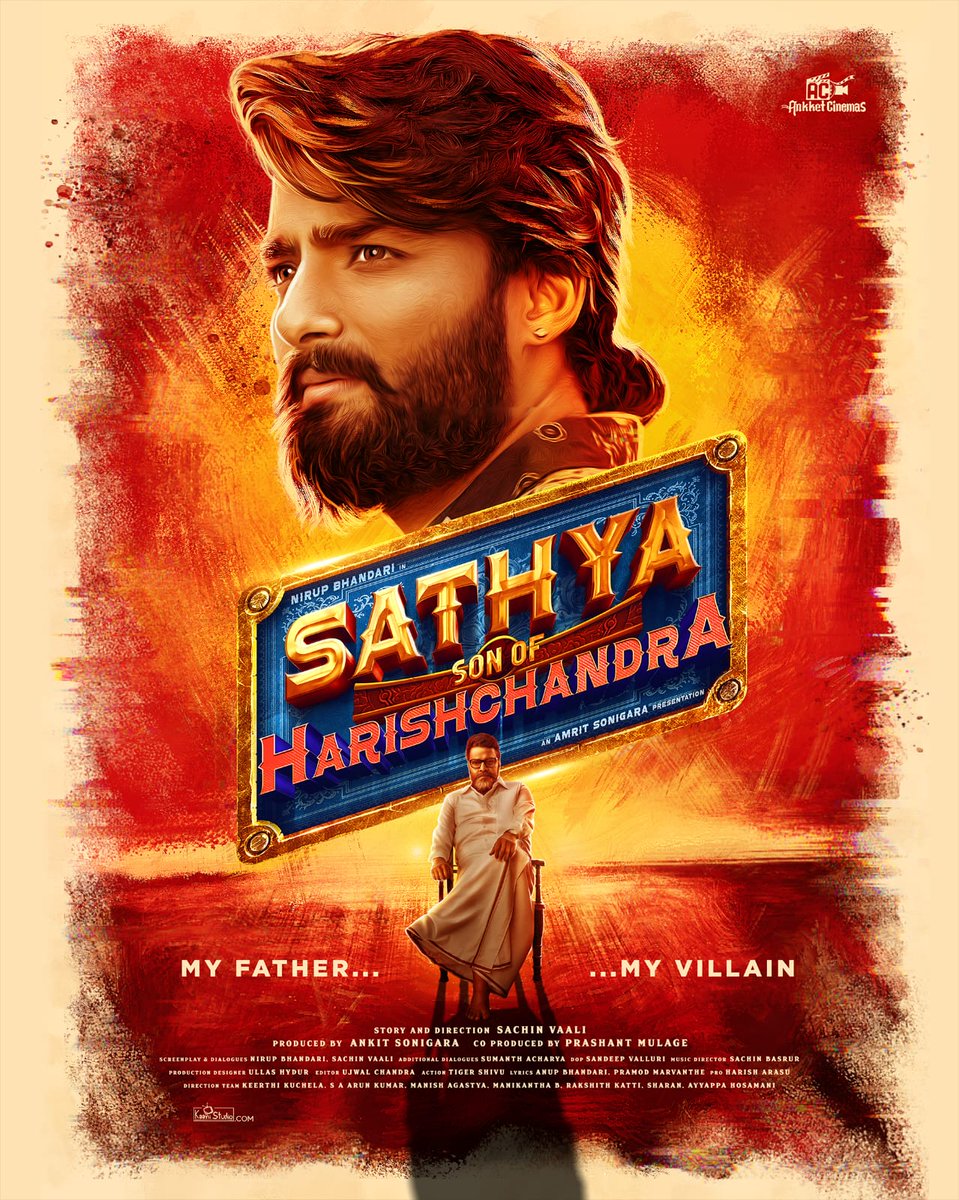 An immense TALE! about truth and falsehood... about a son and his father.
@nirupbhandari and #Saikumar's  next written and  dir by #SachinVaali gets its title as #Satya S/O #Harishchandra
#SatyaSOHarishchandra #SSOH @nirupbhandari #SachinVaali @saikumaractor @PROHarisarasu