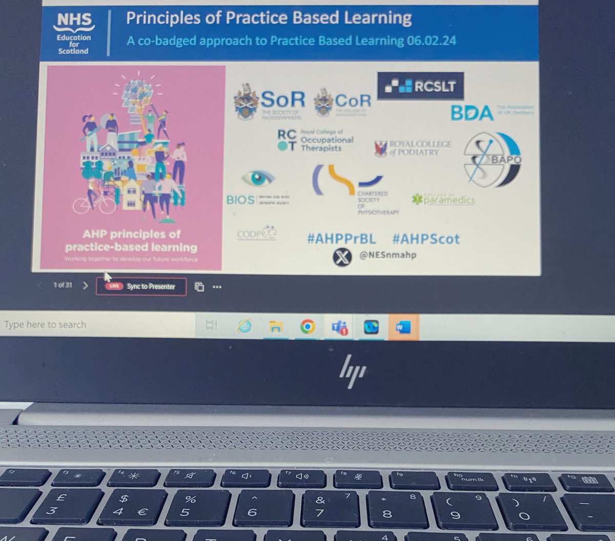 Great to see all the AHP professional bodies coming together to share the Principles of Practice Based Learning at this morning’s webinar.
 
Preparing for the future workforce.

@NESnmahp #AHPPrBL #AHPScot