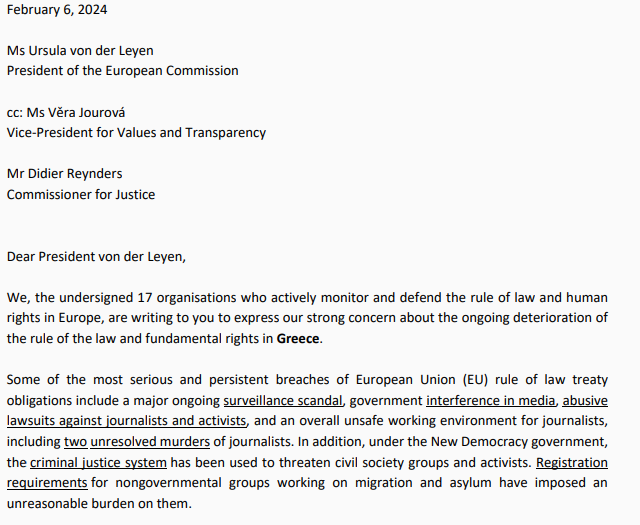 17 human rights organizations including ECRE members <a href="/HIASGreece/">HIASGreece</a> &amp; <a href="/GCRefugees/">GreekCouncilRefugees</a> sent a joint letter to <a href="/EU_Commission/">European Commission</a> on the deteriorating situation of rule in law in 🇬🇷, asylum registration challenges and criminalisation of solidarity with migrants. 

🔗bit.ly/42vkh5t