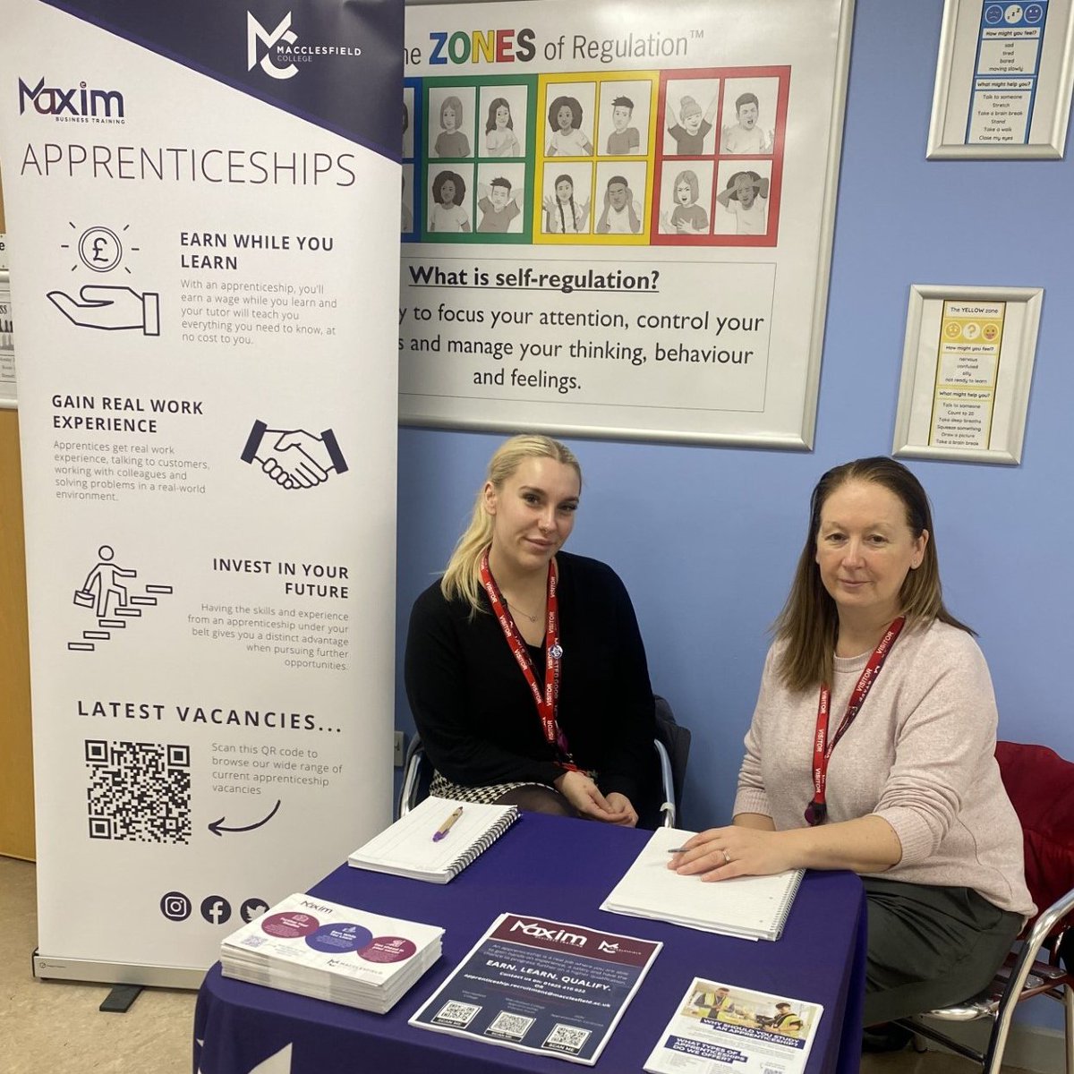 Our colleagues from Macclesfield College are all set up in the main reception to discuss all things Apprenticeships. Pop along at lunch time to find out more! #AcademicExcellence #learningaboveall #KnownandValued