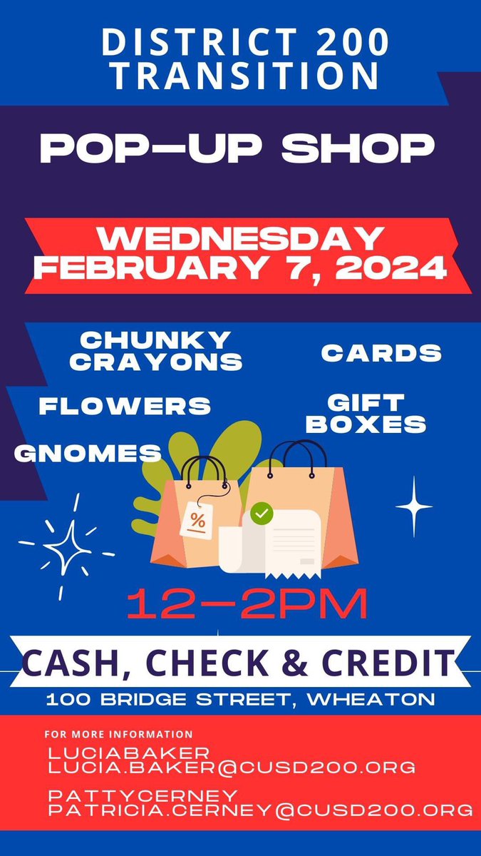 Pop Up Shop for Valentine's Day this Wednesday from 12-2. Featuring Valentine and spring gnomes, cards, gift tags, gift boxes, chunky crayons, and flowers from Mariano's. We accept cash, check and now you can pay via credit card. #YourCommunitySchools