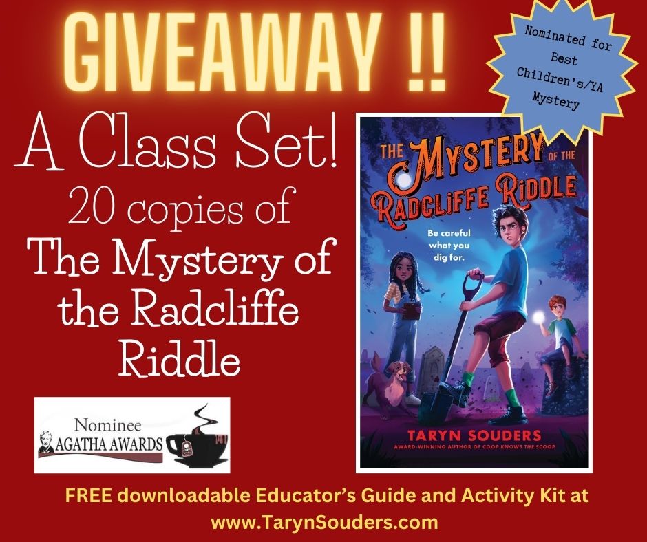 Taryn Souders - Middle Grade Author (@tarynsouders) on Twitter photo 👇To celebrate the #AgathaAward nomination of 𝙏𝙝𝙚 𝙈𝙮𝙨𝙩𝙚𝙧𝙮 𝙤𝙛 𝙩𝙝𝙚 𝙍𝙖𝙙𝙘𝙡𝙞𝙛𝙛𝙚 𝙍𝙞𝙙𝙙𝙡𝙚, I'm donating a CLASS SET! Winner on 2/13/24. To enter: F/RT <a href="/Sourcebooks/">Sourcebooks</a> #read #mystery #BookPosse #NerdyBookClub #BookAllies #giveaway #teacher #librarian #BookJaunt 👇To celebrate the #AgathaAward nomination of 𝙏𝙝𝙚 𝙈𝙮𝙨𝙩𝙚𝙧𝙮 𝙤𝙛 𝙩𝙝𝙚 𝙍𝙖𝙙𝙘𝙡𝙞𝙛𝙛𝙚 𝙍𝙞𝙙𝙙𝙡𝙚, I'm donating a CLASS SET! Winner on 2/13/24. To enter: F/RT <a href="/Sourcebooks/">Sourcebooks</a> #read #mystery #BookPosse #NerdyBookClub #BookAllies #giveaway #teacher #librarian #BookJaunt