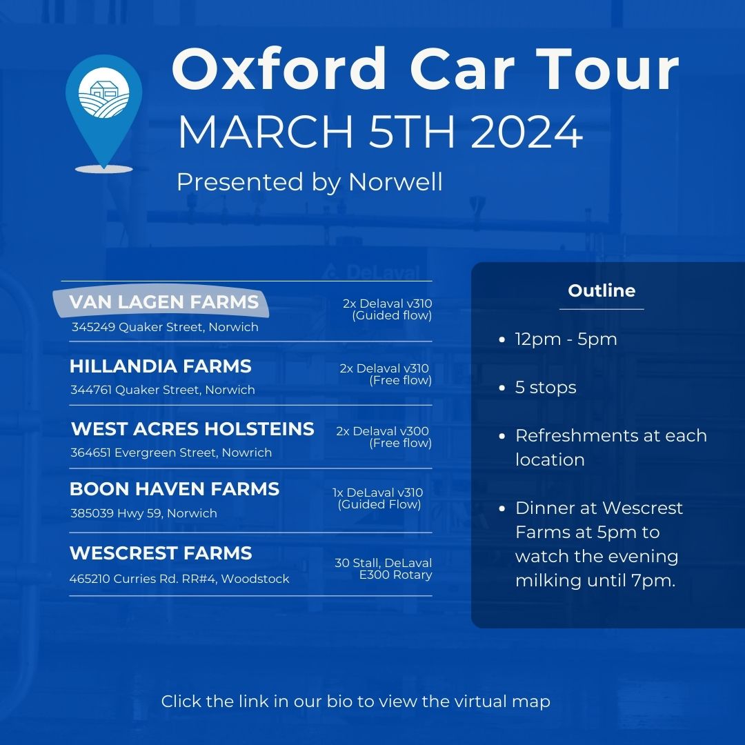 Over the next few weeks we will be sharing 2 sneak peeks of each #farm on our upcoming car tour route. Kicking it off we have Van Lagen Farms! Van Lagens features 2 <a href="/DeLaval/">DeLaval</a> V310s and is guided flow. Interested in seeing more? Save March 5th for our Oxford Car Tour #DairyDoneWell