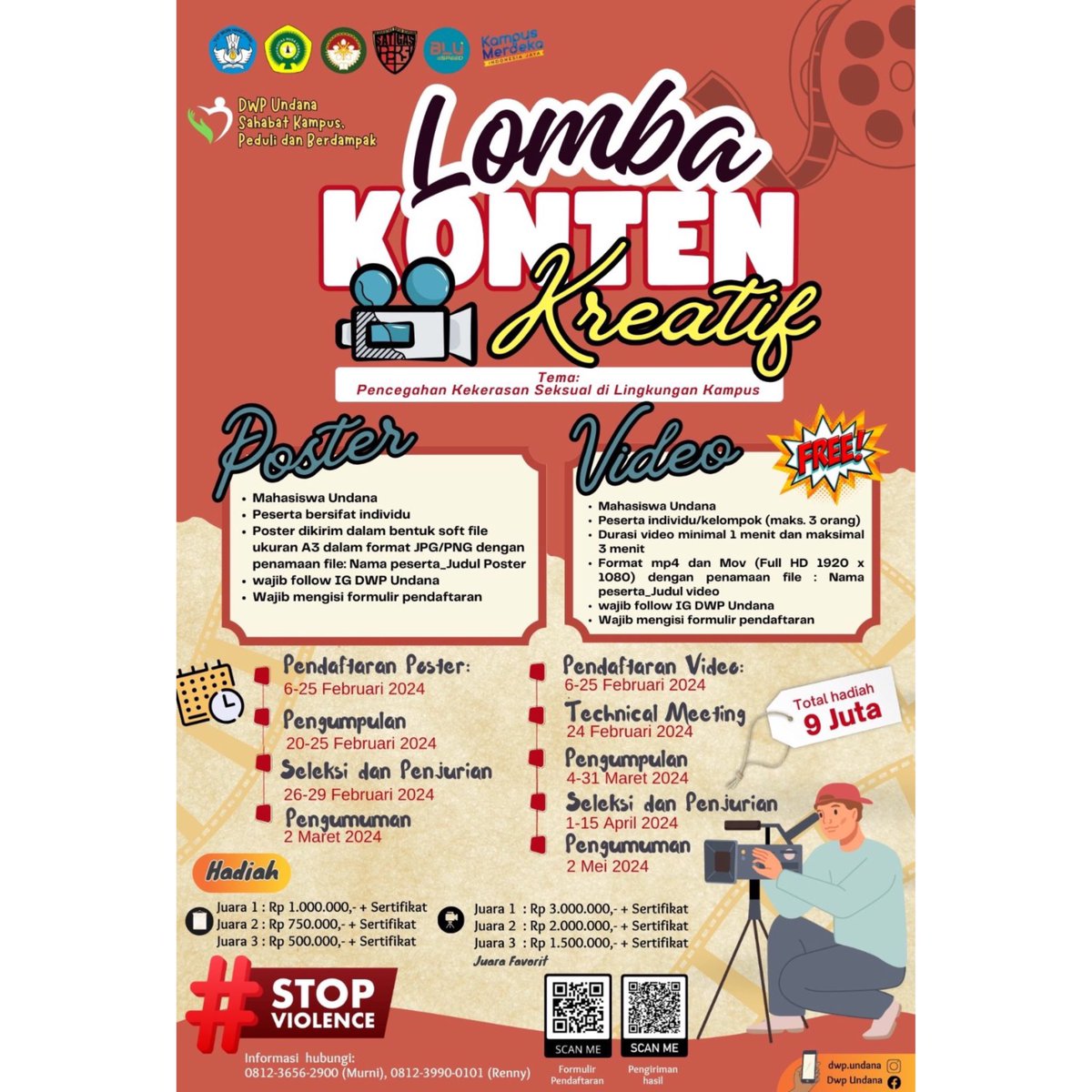 DWP (Dharma Wanita Persatuan) Undana Sahabat Kampus Peduli dan Berdampak bekerja sama dengan Satgas PPKS (Pencegahan dan Penanganan Kekerasan Seksual) Undana mengadakan Lomba Konten Kreatif dengan tema: “PENCEGAHAN KEKERASAN SEKSUAL DI LINGKUNGAN KAMPUS”. #stopviolence