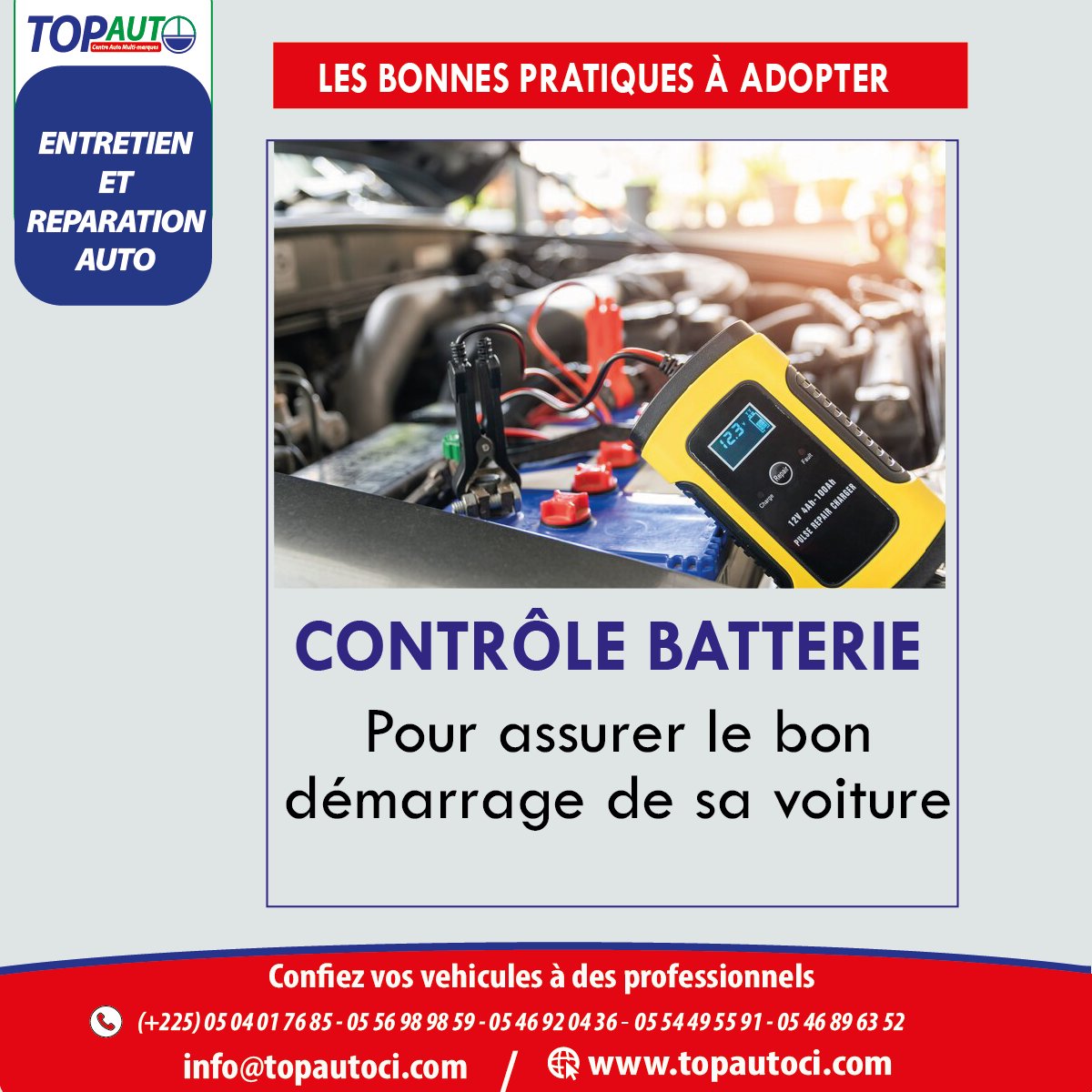 TOPAUTOCIV's tweet photo. Chez 𝐓𝐎𝐏 𝐀𝐔𝐓𝐎, nos experts peuvent facilement changer votre batterie et vous donner des conseils pour assurer son entretien. Passez sur les sites 𝐓𝐎𝐏 𝐀𝐔𝐓𝐎 le plus près de votre domicile pour en savoir davantage. https://t.co/xaAyZXOaWx