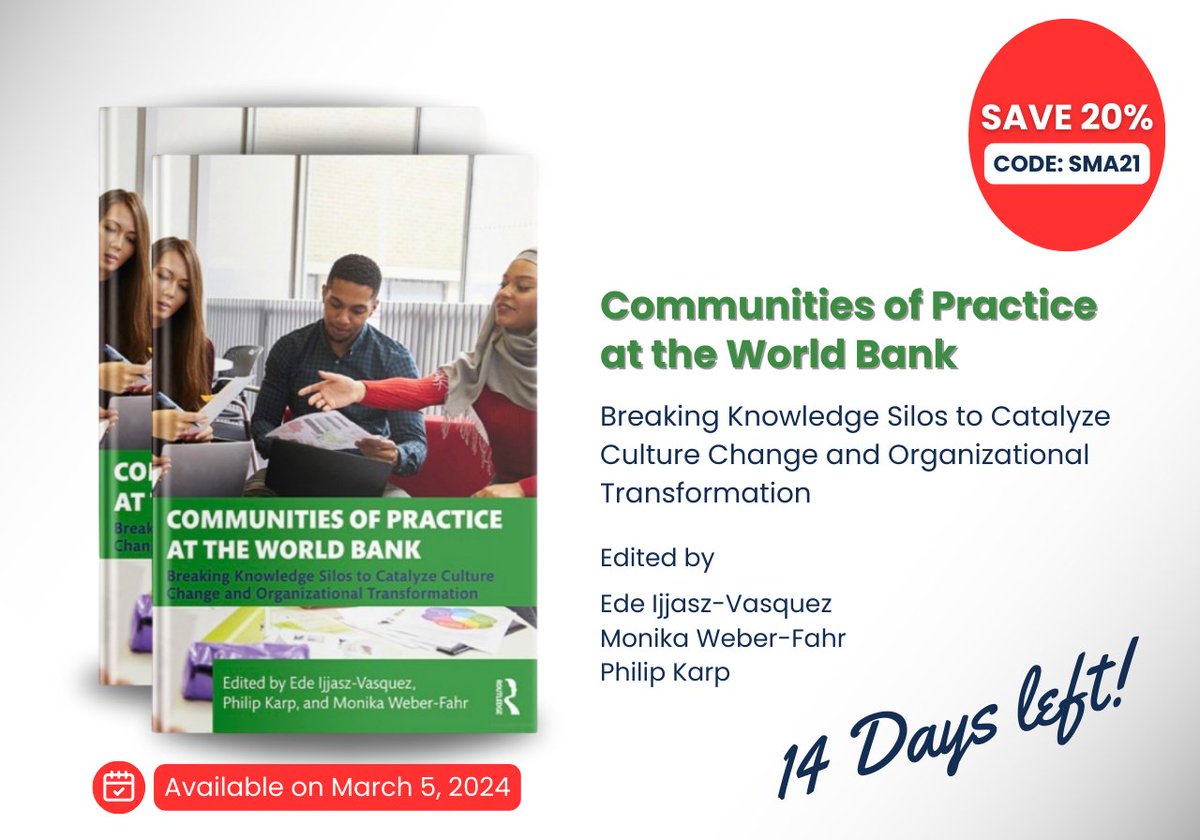 We're getting ready for the launch of our book on Knowledge Management Communities of Practice at the @WorldBank edited w/ @MonikaWeberFahr & @pkarp24: Communities of Practice at the World Bank routledge.com/Communities-of… Amazon: amazon.com/Communities-Pr… @tandfonline @Routledge_Econ