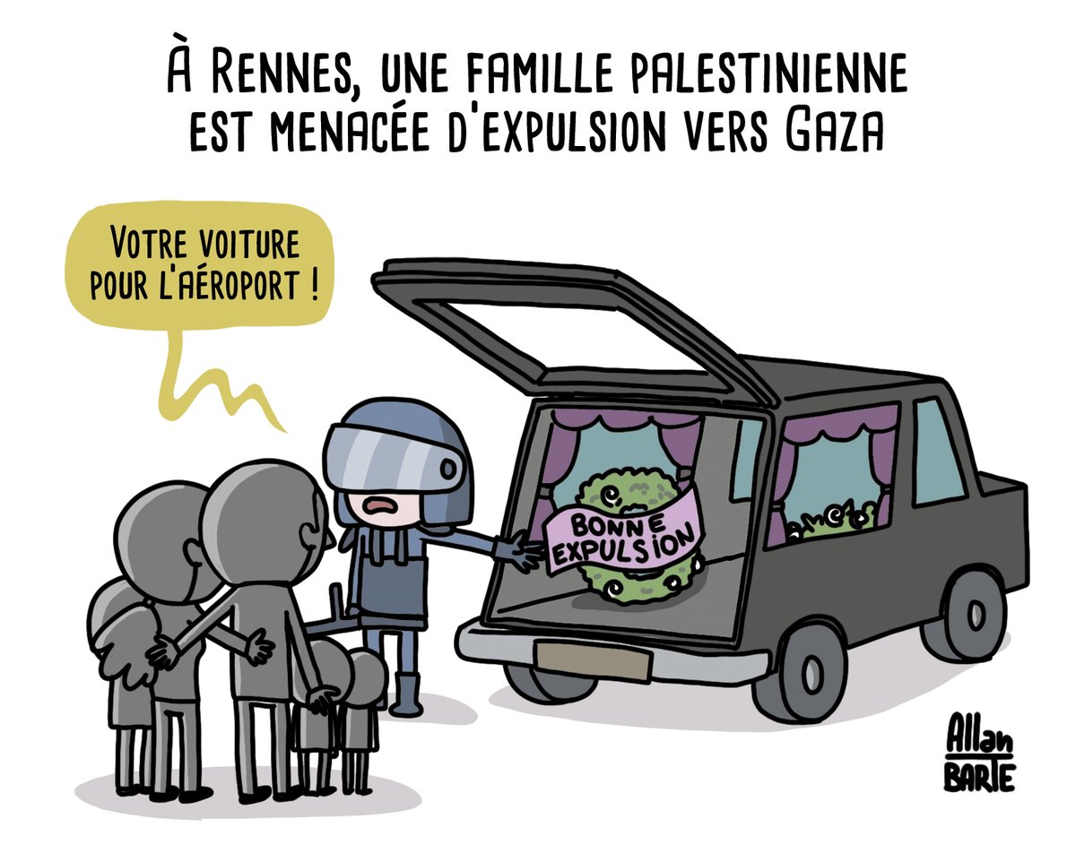 À Rennes, une famille palestinienne est menacée d’expulsion vers Gaza. Le préfet d'Ille-et-Vilaine @philippe_gustin donne son feu vert.
#Gaza #Expulsion #PhilippeGustin #IlleEtVilaine #Rennes

Soutien à Shaden et Ibrahim Awad ainsi qu'à leurs enfants !