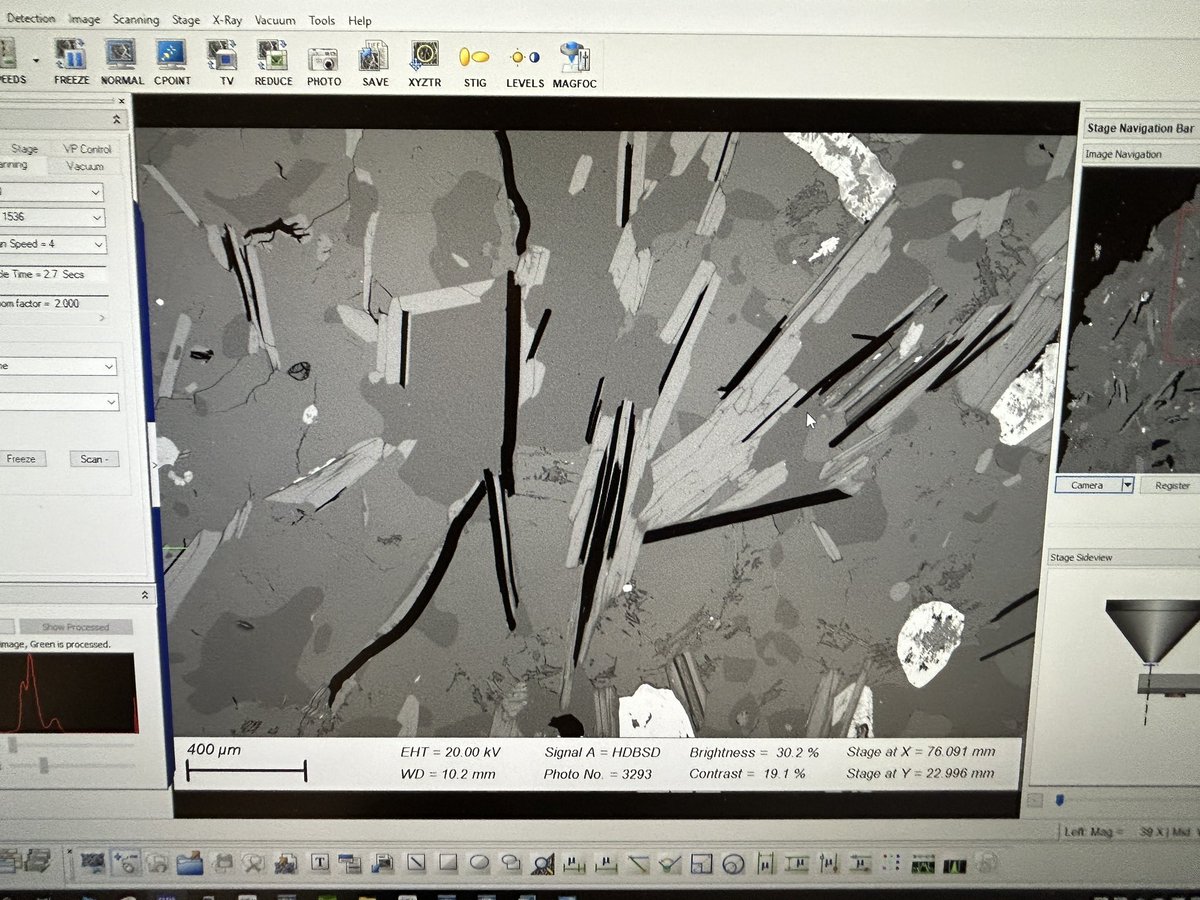 Fabulous to see #graphite in our samples from Zambia! Had a sneak peak at one of the samples with <a href="/digmundfreud/">digmund</a> in the <a href="/BgsSem/">@SEM_BGS</a> facility this morning. Spotted some Super Jumbo sized graphite!