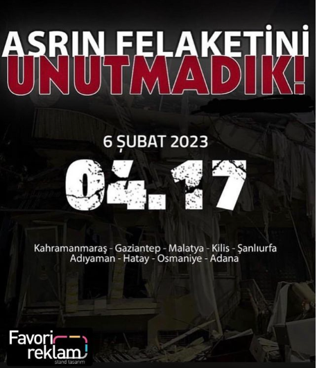 6 Şubat 2023’te meydana gelen ve 11 ilimizi etkileyen Kahramanmaraş merkezli depremin izlerini unutmadık.
Depremden etkilenen herkesin acısını yürekten paylaşıyor, hayatını kaybeden vatandaşlarımızı rahmetle anıyoruz.
