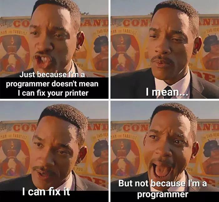 ProgrammerLove's tweet image. Googling step by step guide to fix the printer 😂
#programmer #programming #programmerlife #programmingmemes #programmerhumor #programmerhumor #programmingisfun #java #javascript #javadeveloper #html #html5 #computer #computerscience #developer #developers #developerslife