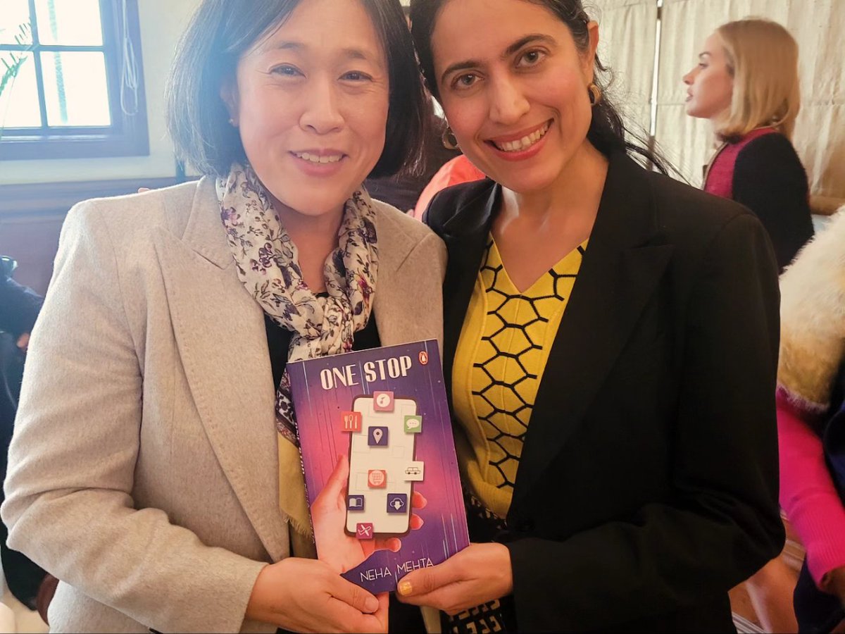 NehaaMehtaa's tweet photo. Recently had an insightful roundtable with U.S. Trade Representative Katherine Tai, discussing the critical roles of #WomenInTech, #GenderDiversity, and the impact of #SupperApps on global markets.
Presented her with a copy of "One Stop," now available everywhere! https://t.co/evJdO6qDCq