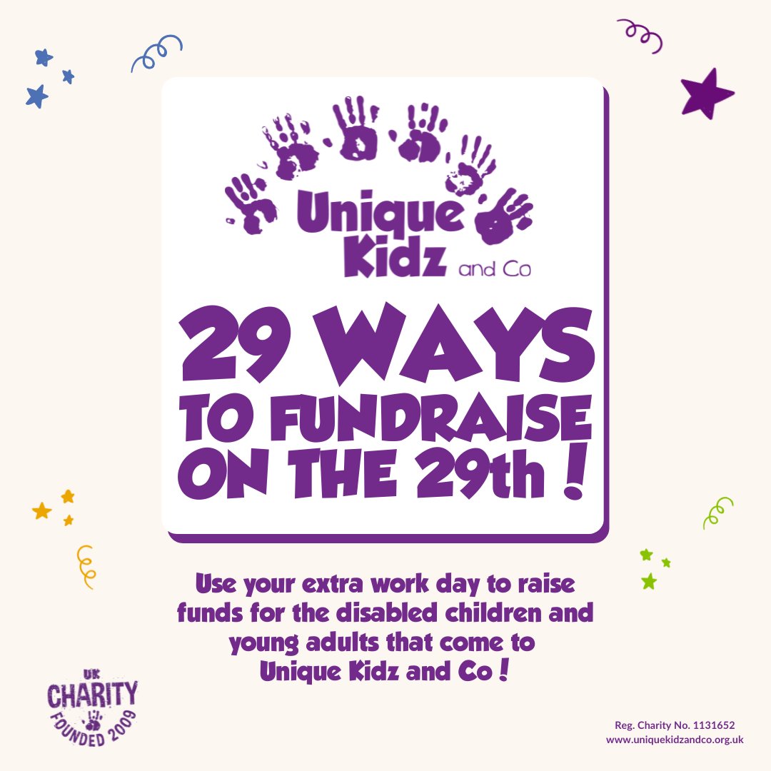 What have you got planned for the extra work day? Could you use the 29th of February to change the lives of disabled children and young adults?

Learn more here - uniquekidzandco.org.uk/29-ways-to-fun…