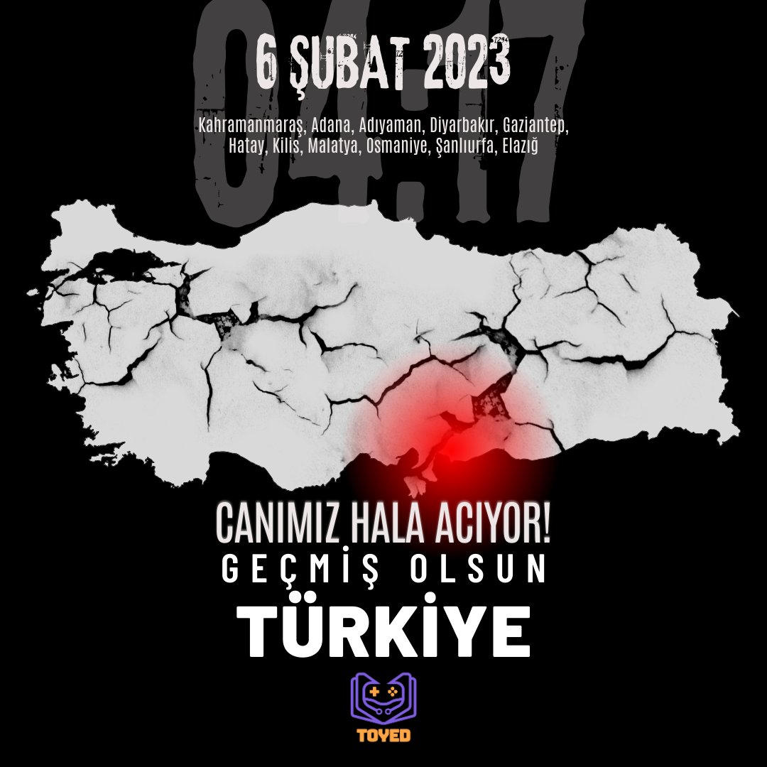 6 Şubat 2023'te meydana gelen Dünya'nın en büyük depremi ile hep birlikte sarsıldık. Bir dokunuşla saramayacak kadar büyük yara aldık. Canımız hala acıyor! Yaralarımızı hep birlikte sarmak dileği ile...
Geçmiş olsun Türkiye!

#deprem #6şubat #6şubatdepremi #turkiye #DepremiUnutma
