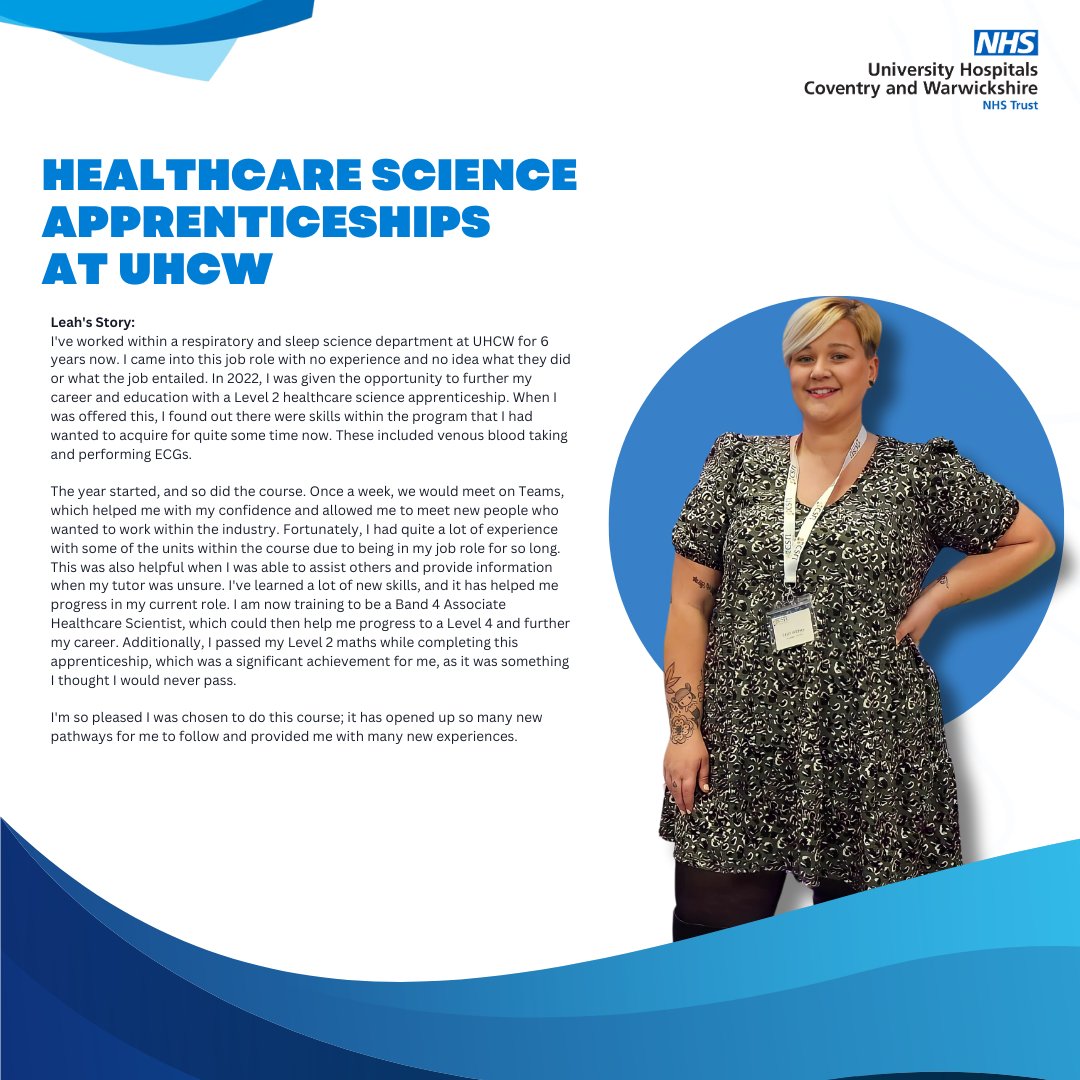 Leah works within the Respiratory and Sleep Department. Here is Leah's story around undertaking an Apprenticeship at UHCW #NAW2024