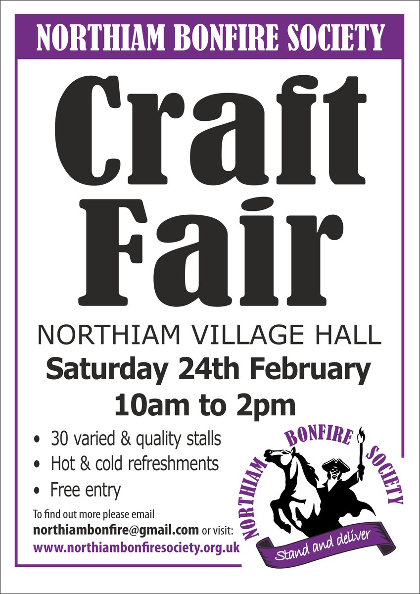 First Craft Fair of the year coming up on Sat 24 Feb and we have space for a couple more crafters, if anyone is interested... Email the address shown, £20 for a table.