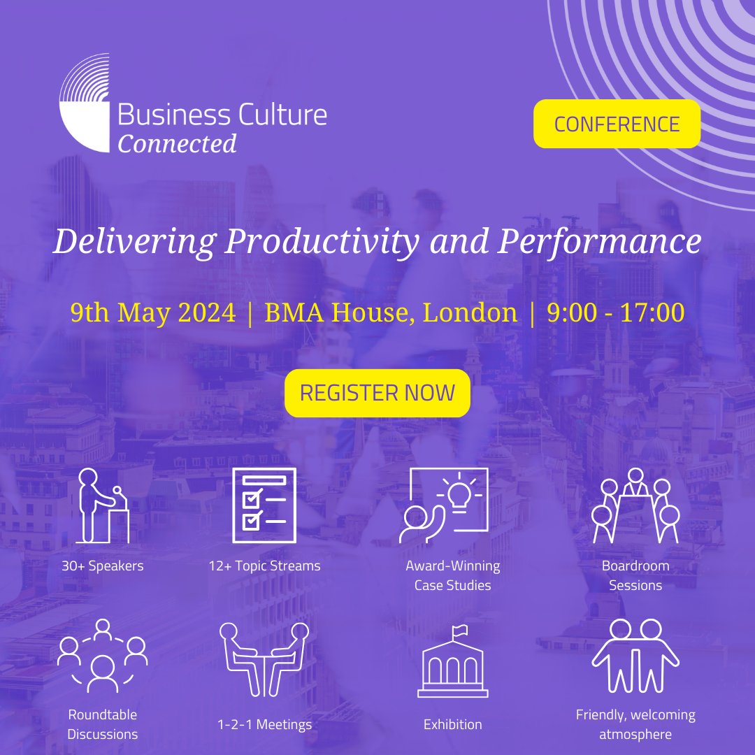 Join 250+ HR and other business leaders for a day of learning, discussion, and connection at this 1-day Conference on 9 May. Focus will be on the toughest & most critical challenges businesses face today with regard to their people: businesscultureawards.com/conference-9ma… #EmployeeExperience