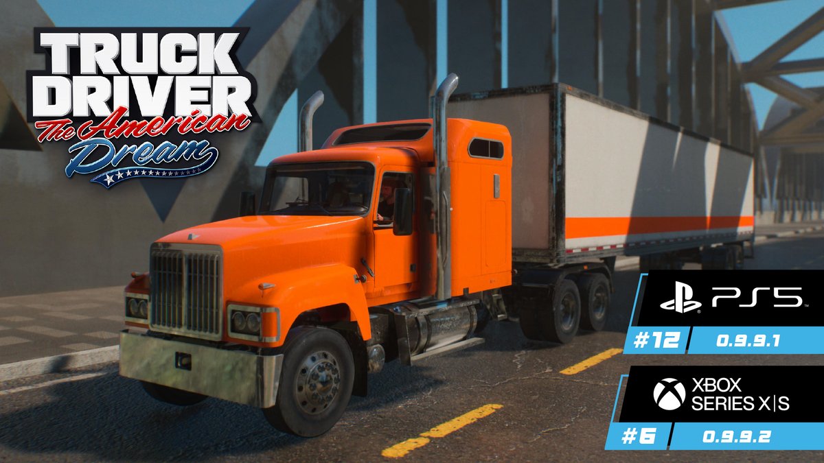 🚚 A new update is live for #TruckDriver: The American Dream on #PS5 and #XboxSeriesX! 

Update 0.9.9.1 adds more missions, truck engine volume settings, fixes known issues and more improvements!

📝Read the full patch notes here: soedesco.com/news/truck-dri…  
#TDTAD