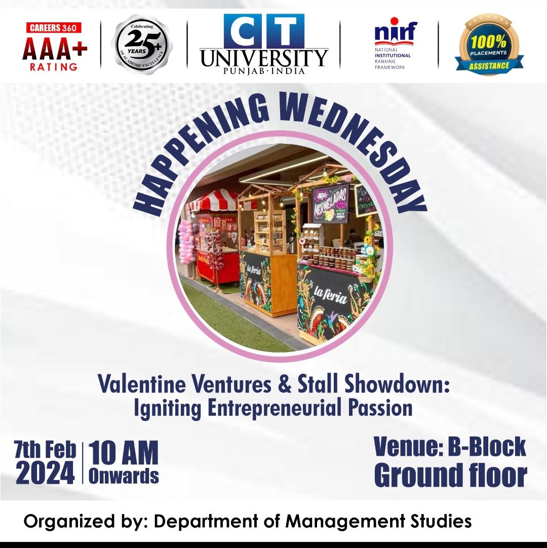 CT_University's tweet photo. π· #Join the Extravaganza! #Valentine Ventures & Stall Showdown π·
Exciting news awaits you! π·
The Department of #Management_Studies is thrilled to unveil "Valentine Ventures & Stall Showdown: Igniting #Entrepreneurial Passion".
π· Date: 7th February 2024
#CTU #TeamCT https://t.co/0RQYmyUbEm