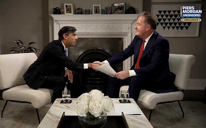 haveigotnews's tweet photo. Rishi Sunak has rowed back on his £1,000 bet with Piers Morgan over the Rwanda policy,  claiming he is "not a betting person". He's not a "running the country person" either, yet here we are https://t.co/SI5UD6pspu
