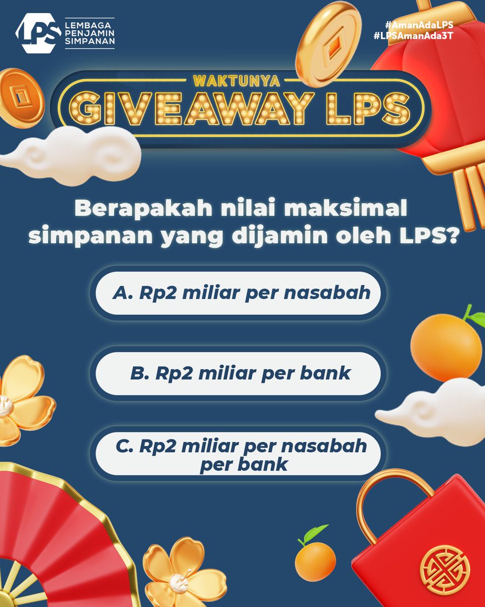 lps_idic's tweet photo. Sahabat LPS, yuk ikutan Giveaway LPS dengan menjawab pertanyaan berikut. 10 orang pemenang akan mendapatkan Voucher Go-Pay Rp250.000 untuk masing-masing pemenang. https://t.co/PkY8IGg2jG