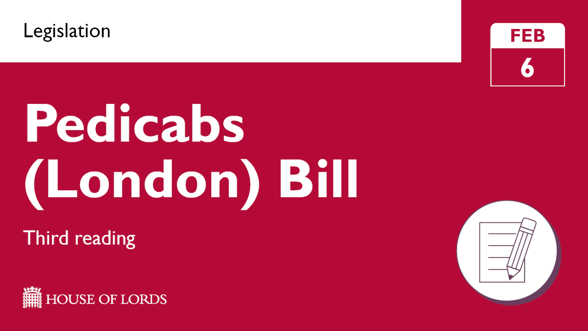 From 3.15pm the #HouseOfLords completes final checks of the #PedicabsBill at third reading.

➡️ Learn more and watch online at the link in our bio