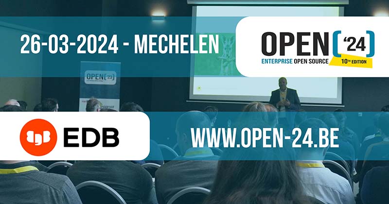 As is our annual tradition <a href="/EDBPostgres/">EDB</a> is once again delighted to join for our 10th edition of #OPEN! Wondering about their latest developments? Seeking updates for your #opensource project? Be part of the experience on the 26th of March in Mechelen >  open-24.be