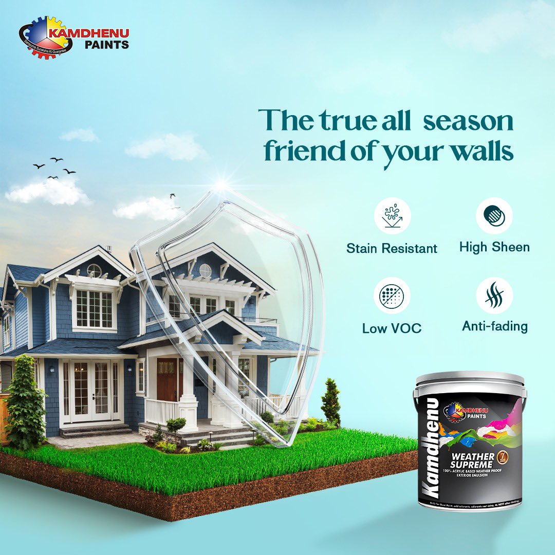 KamdhenuPaints's tweet photo. Let your walls stay protected during extreme weather with Kamdhenu Weather Supreme.
#KamdhenuPaints #Wallpaint #Beautiful #Wallcolor #Elegance #BeautifulWalls #Paint #PaintYourWalls #ElegantWalls #StylishWalls #Perfection #UniqueShades #WeatherSupreme #Kamdhenu #Kamodual #color https://t.co/hZow3NYLLO