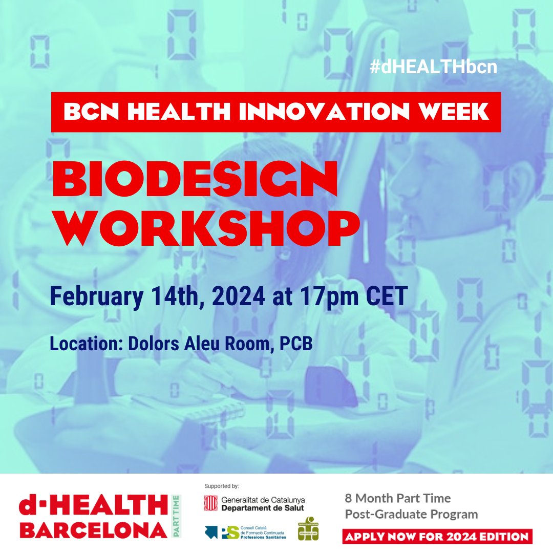 biocat_es's tweet image. 💡 ¡Aprende a innovar en #salud en el taller de #Biodiseño de la #BCNHealthInnovationWeek!

Un ciclo completo de innovación desde la idea hasta el pitch, guiado por la metodología de la @Stanford University

🗓️14/02

Inscripción gratuita, plazas limitadas: tuit.cat/U8R3H