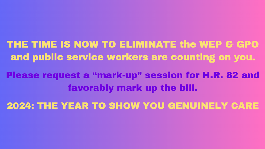RepealWEP_GPO's tweet photo. Please help, @RepFeenstra.
#RequestHR82MarkUp session.
#FavorablyMarkUpHR82—Bring decades-old injustice of the Windfall Elimination Provision (WEP) and Government Pension Offset (GPO) to a favorable conclusion. https://t.co/zWGP9gNdCo