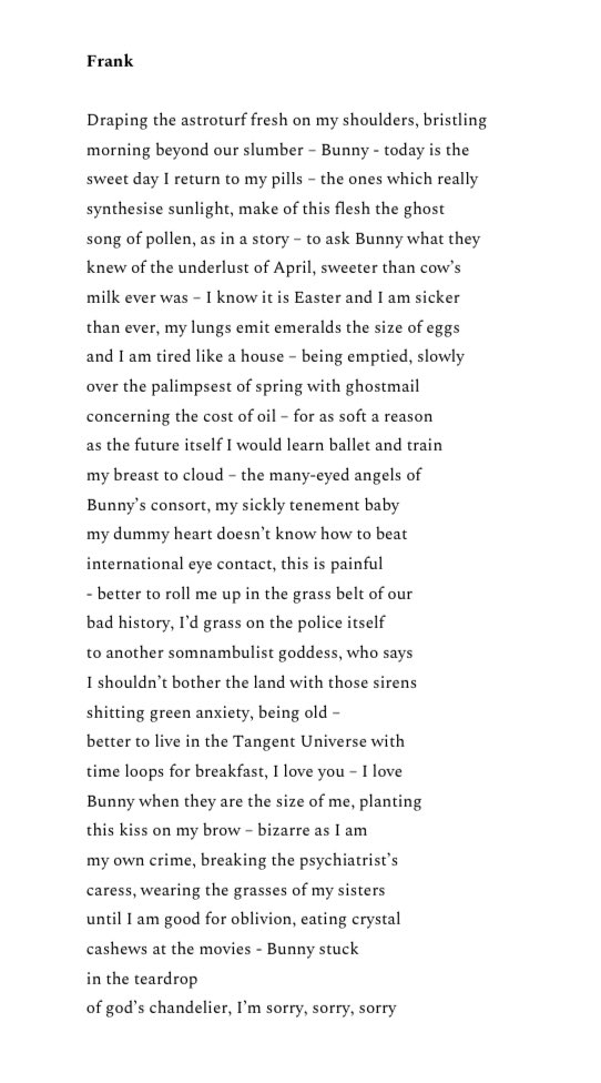 “my lungs emit emeralds the size of eggs & I am tired like a house – being emptied, slowly over the palimpsest of spring” Ecstatic to present Surreal-Absurd Sampler @Mercuriusmagaz1 by the one & only @mariaxrose!This poem’s from Visions & Feed @Haverthorn mercurius.one/home/maria-sle…