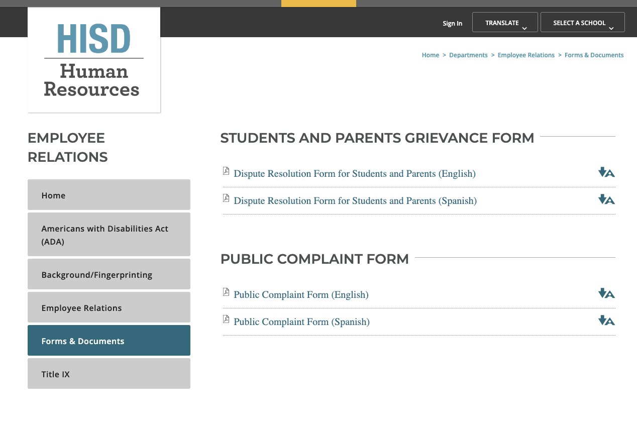 Houston Education Association-TSTA/NEA on X: "If you don't like what's  happening in #HISD students, parents, and the public can file complaints  with HISD. https://t.co/t5LQUa2UF9 https://t.co/gbCzSiUvza" / X