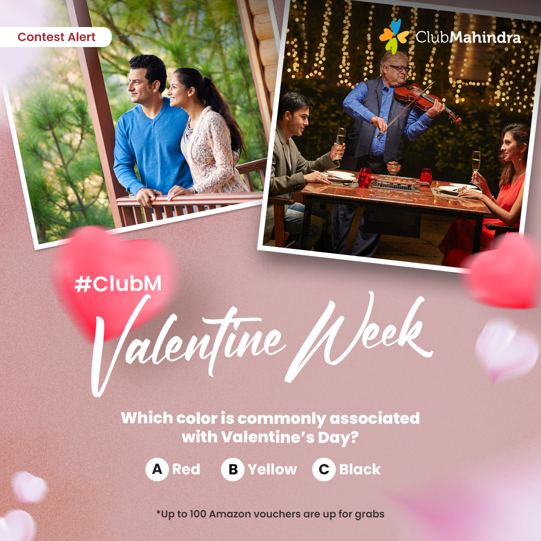 clubmahindra's tweet photo. #ContestAlert 2 of 9
Participate in all #ClubMValentineWeek contest posts & win.
STEPS
1) Commenting using #ClubMValentineWeek & @clubmahindra is mandatory
2) Participate in all 9 contest posts
Winners get *Amazon vouchers worth INR 500 each.
LAST DATE: 29th Feb ‘24 https://t.co/lBkwd7W8C2