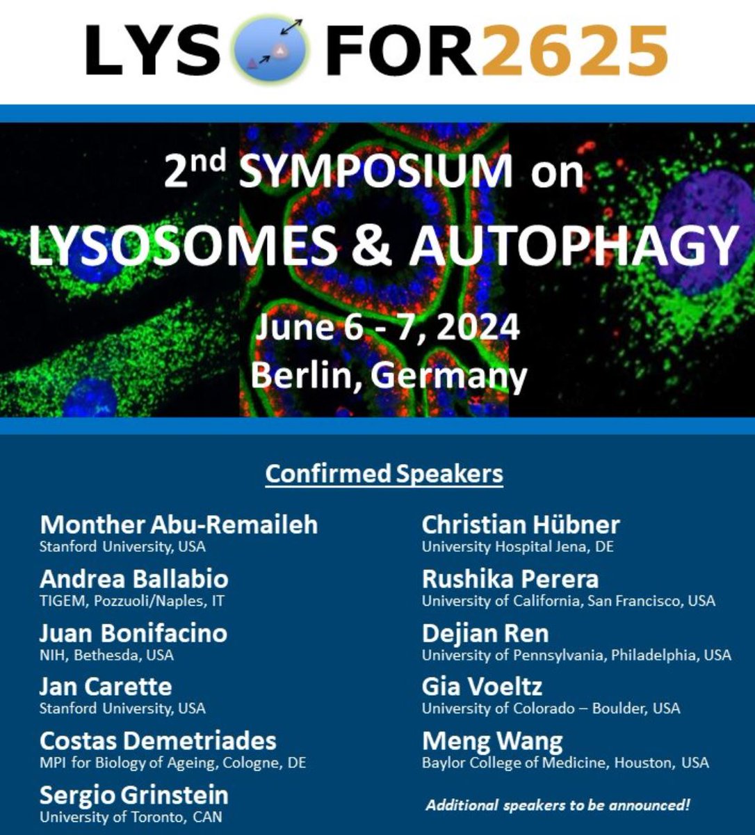 Don't miss this meeting... great speakers covering Lysosomes & Autophagosomes content! June 6 – 7, 2024 in Berlin, Germany. lysosomes2024.de