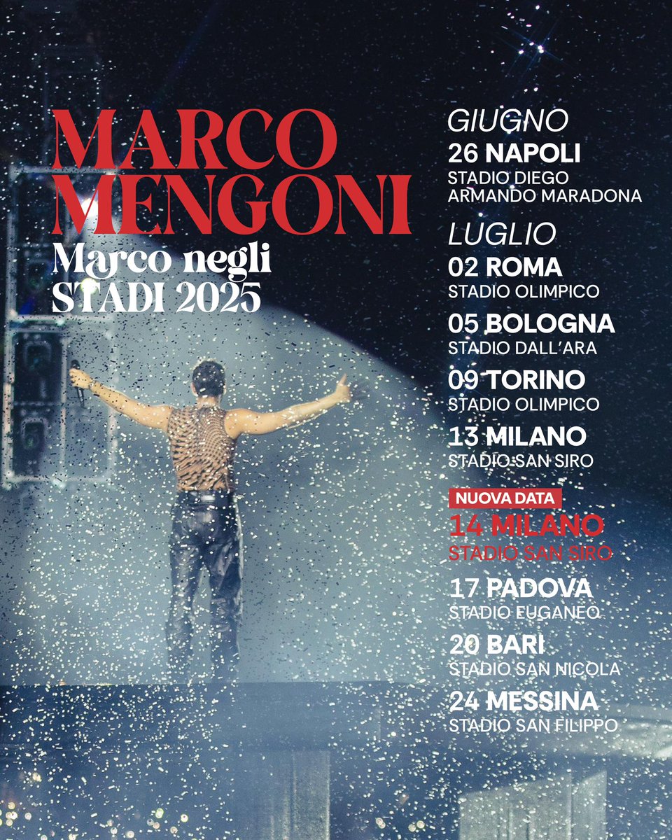 LiveNationIT's tweet photo. Biglietti per la seconda data a Milano disponibili ORA! https://t.co/BQYafxWxXG 

#MARCONEGLISTADI2025 https://t.co/1SpZrK7XCk