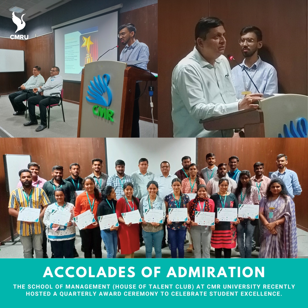 CMRUniversity's tweet photo. CMR University's School of Management recently held a Quarterly Student Award Ceremony, hosted under the guidance of Prof Syed Akbar Hussain and Prof Sandhya Anthony, to celebrate exceptional student talents.

#StudentAwards #TalentExcellence https://t.co/wBSty3TgaJ