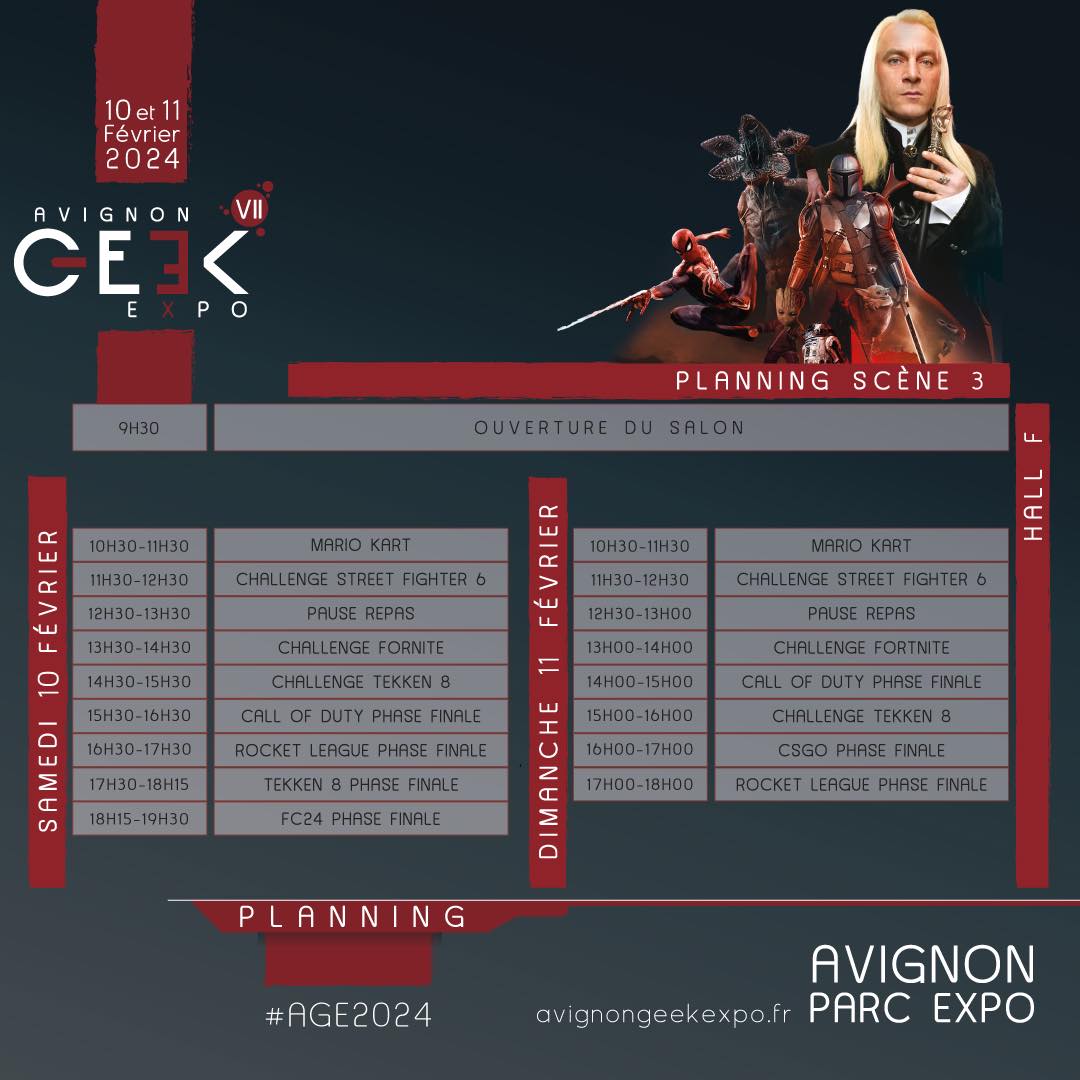 Programme de notre scène e-sport : jeux en accès libre, challenge Street Fighter 6 et Tekken 8 avec <a href="/Kayane/">Kayane</a>  et tournois avec des phases finales se déroulant sur notre scène principale. Inscriptions ci-dessous ( mise à jour des jeux régulière )

➡️bit.ly/esportavignon