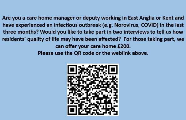 Are you a care home manager or deputy in East Anglia or Kent and have experienced an infectious outbreak (e.g. Norovirus, COVID) in the last three months? We would like to talk to you. tinyurl.com/48myd87w <a href="/UEAResearch/">UEA Research</a> <a href="/CHSS_Kent/">CHSS</a> #carehomes #socialcare
