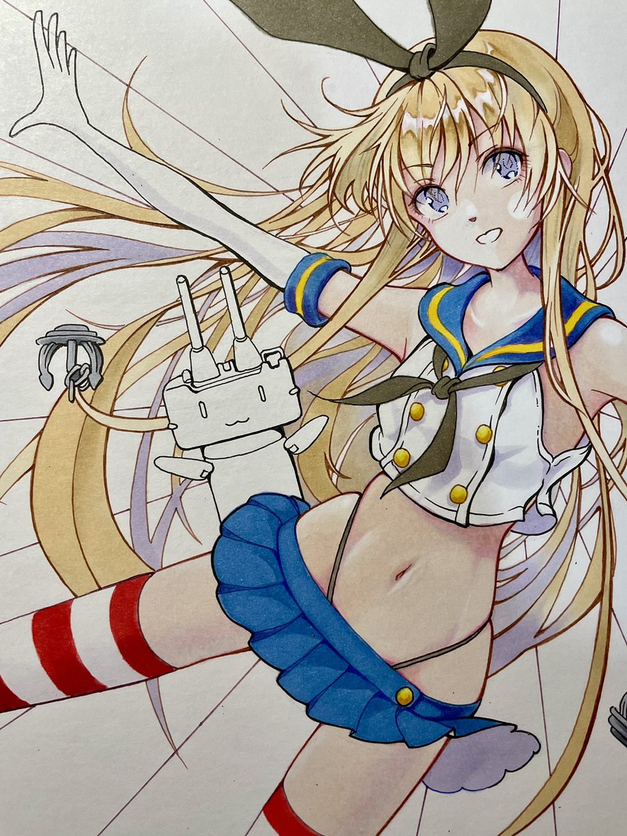連装砲ちゃん ,島風(艦隊これくしょん) 「塗ってました  今週いっぱいかかっちゃいそうです。。。」|おかめのイラスト